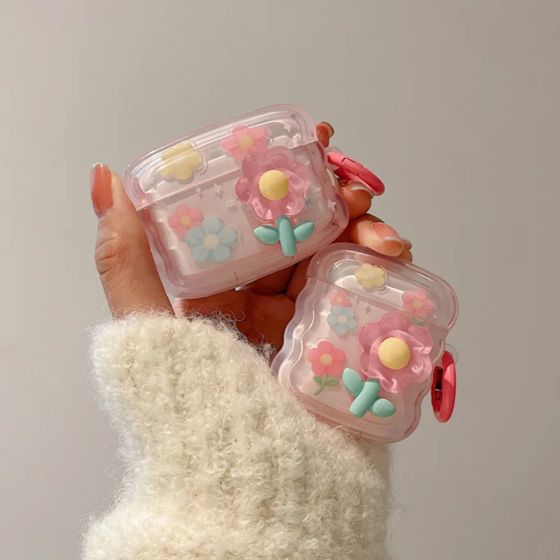 Ins 3D-Blumenwellen-Kopfhörerhülle für Apple AirPods 1 2 4 Pink Girls Cover für AirPods 3 Air Pods Pro Wireless Box mit Schlüsselanhänger Image