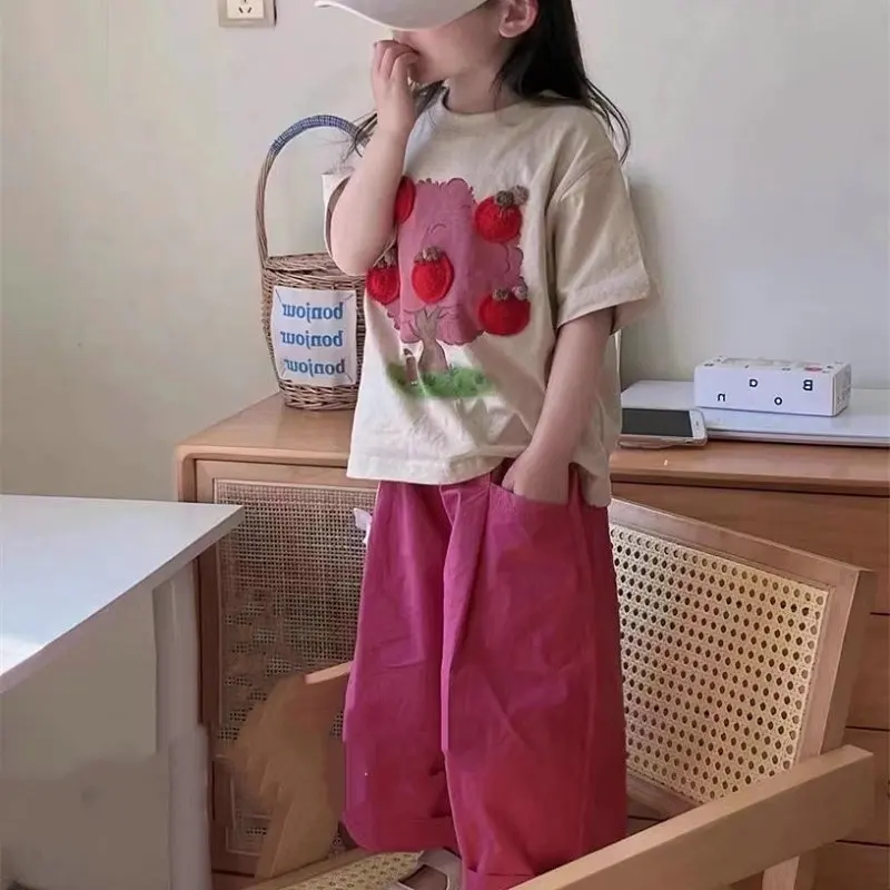 Sommer Mädchen Kleidung Set drei dimensionale Apfel kurz ärmel ige T-Shirt kurze Hosen innovative modische Kinder anzug Image