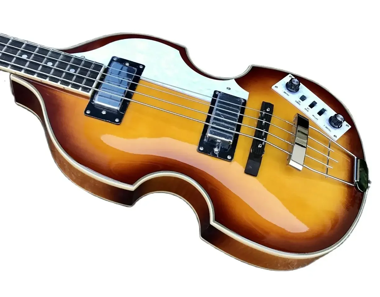 Klassischer 4-saitiger Geigen-E-Bass-Vintage Sunburst, Humbucker-Pickups, importierte Hardware Image