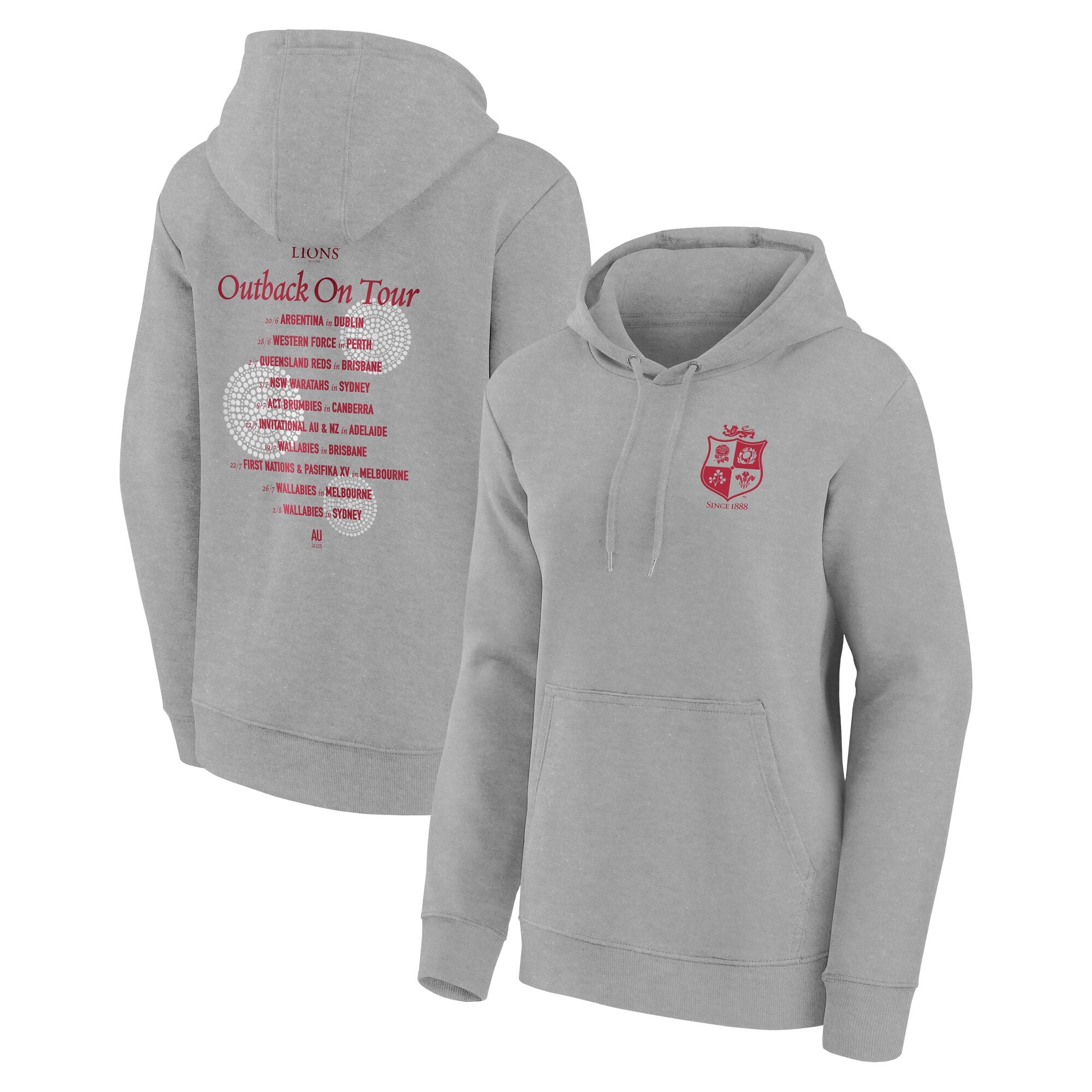 British & Irish Lions 2025 Tour Fixtures Grafik-Hoodie – Grau – Damen