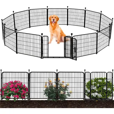 Tall Garden Fence Border with gate, 48 in(H) 12 Panels Total 26.6 Ft(L), Wide Door Low Threshold