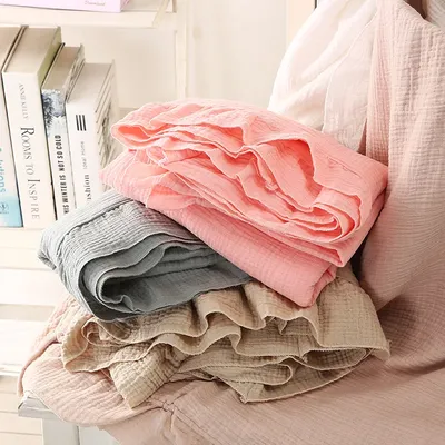 100% Pure Cotton Crepe Fabric With Ruffled Edges For Baby Blankets Newborn Stroller Sunshade Blanket