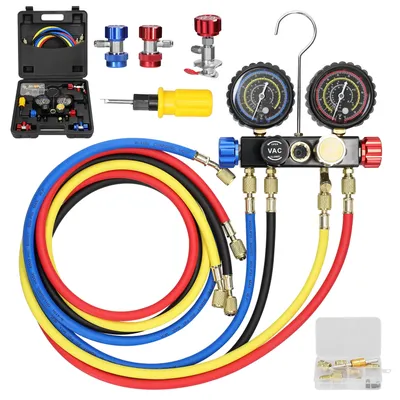Manifold Gauge Set Air Conditioning Refrigerant Charging Tool 4-Way Dual-Value Pressure Gauge for