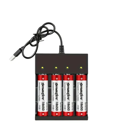 Skywolfeye 4 Slot USB Rechargeable Battery Charger and 4pc 3.7V 18650 Llithium Lion Rechargeable