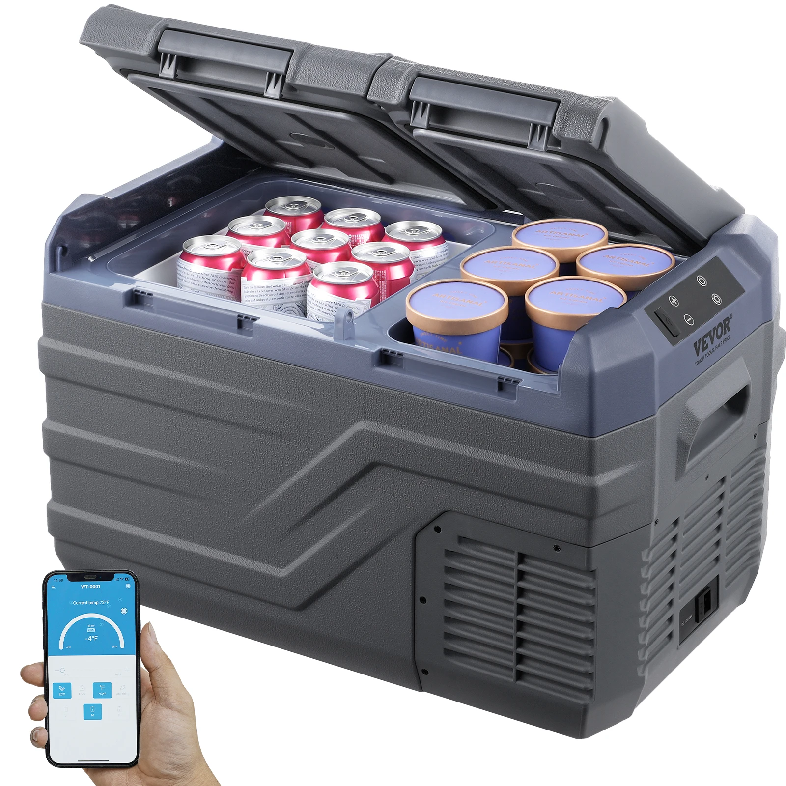 SucceBuy Réfrigérateur de voiture congélateur portable double zone réfrigérateur de voiture réfrigérateur gamme réglable 12/24 V DC et un congélateur à compresseur
