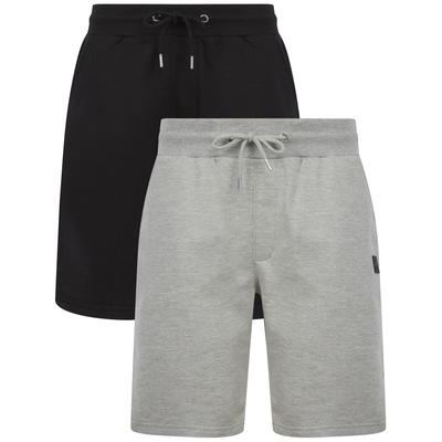 2 Pack Jogger Shorts Helm (2 Pack) Cotton Blend Brushback Fleece Jogger Shorts Set in Jet Black / Light Grey Marl / S - Tokyo Laundry