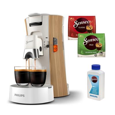 PHILIPS SENSEO Kaffeepadmaschine "Select CSA240/90, mit drei Kaffee-Einstellungen", weiß (seidenweiß matt), 2 Tasse(n), Kaffeemaschinen, aus 21% rec. Plastik, Memo-Funktion, inkl. Gratis-Zugabe, Wert 14€ UVP Image