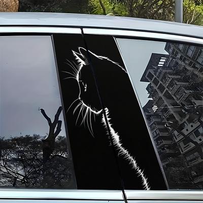 TEMU 2pcs Cat Silhouette Vinyl Car Door Post Stickers - Waterproof, -resistant, Self-adhesive B Pillar Decals For Auto Decoration, , Black & , Car Decal Stickers Image