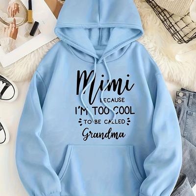 TEMU Women's Blue Letter Print Hoodie, Casual Regular Pullover Sweatshirt, Polyester Long Sleeve With Pocket, Fashionable Beachwear For All Image