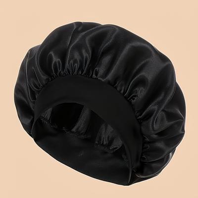 TEMU 1pc Satin Sleep Cap With Elastic Band - Comfortable Polyester Unscented Wide Brim Shower Cap For Daily Use, Hair Bonnet For Sleeping Image