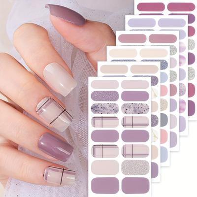 TEMU 96pcs Of Shiny Gradient Dyed Fully Wrapped Nail Strips, Self-adhesive Single Use Nail Stickers, Suitable For Women's Diy Home Use Nail Products Nail Kit Image