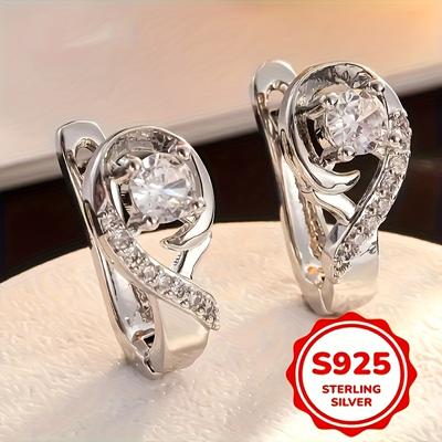 TEMU 1 Pair S925 Pure Silvery Simple Note Shape Earrings, Daily Casual Jewelry, Women's Gift Image
