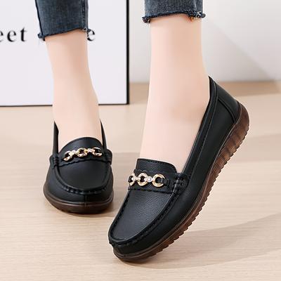 TEMU New Autumn And Winter Bean Shoes For Women With Golden Buckles, Breathable And Soft Mom Shoes With Non-slip , Flat-bottomed Ladies' Single Shoes Image
