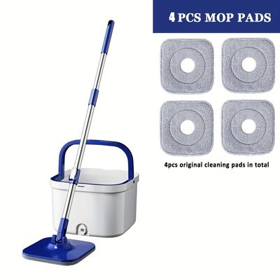 TEMU 1set Spin Mop And , Spin Mop And Bucket Set With Self Water System, Includes Dual Compartment Mop Bucket With 4 Thick Washable Microfiber Pads For Home Cleaning Image