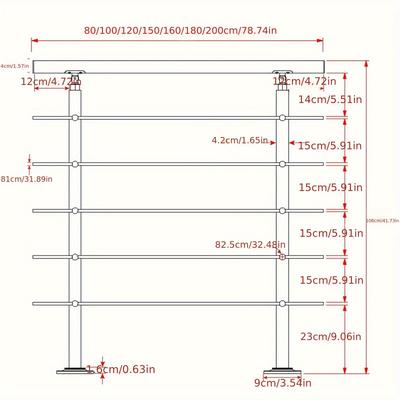 TEMU Stainless Steel Railing Stair Railings Handrail Staircase Parapet, Bar Length: 80//120/150/160/180/200 Cm, With 0/2/3/5 Bars Image