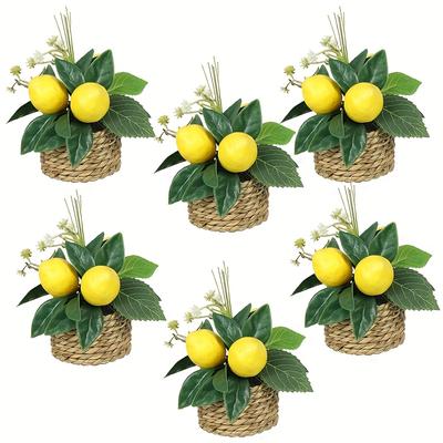 TEMU 6pcs Of Lemon Potted Plants For Fresh Decoration Room, Featuring Realistic Lemon Designs. Image