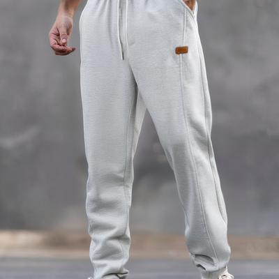 TEMU Men's Casual Jogger Pants - Light Grey Elastic Waist With Drawstring, Side Pockets & Ribbed Cuffs | Non-stretch Fabric For Gym, , Casual Attire | Spring/autumn Image
