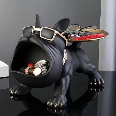 TEMU Black French Bulldog Storage Decoration Set Of 1 - Fashionable Resin Statue With , Glasses And Watch Tray - Home, Office, Coffee Shop Or Holiday Display - Ideal Christmas And New Year Gift Image