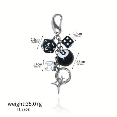 TEMU Classic Dice Keychain Creative Black 8-dice Star Punk Style Combination Bag Key Chain Image