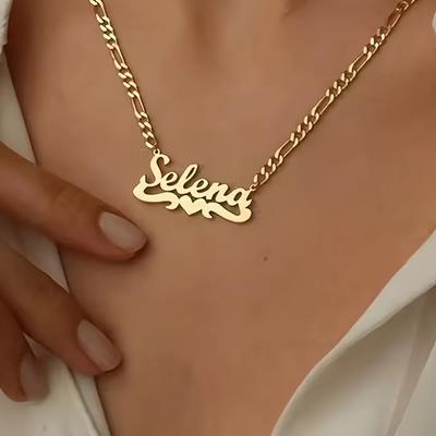 TEMU Custom Name Stainless Steel Pendant Necklace With Ribbon Design, Elegant , For & Gifting Image