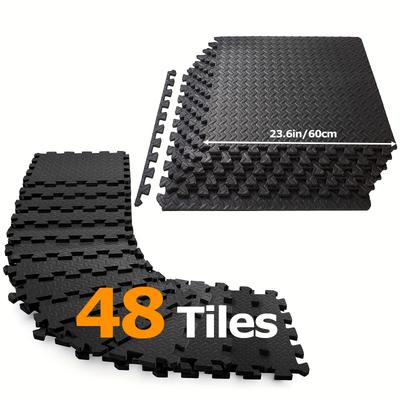 TEMU 48 Tiles Gym Floor Mat, 0.4inch Interlocking Fitness Mat, Exercise Mat For Floor Workout Mat Foam Floor Tiles For Home Gym Equipment Garage Image