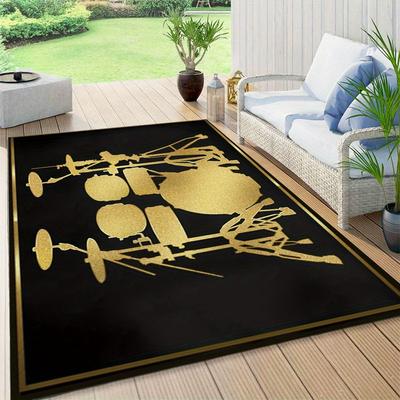 TEMU Drum Outdoor Rug - Non-slip, Polyester Floor Mat For Patio, Camping, Living Room & Bedroom Decor, Doorway Decoration, Tent Footprint Image