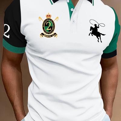 TEMU Men's Short Sleeve Shirt - Casual & Sporty, White With Black & Yellow Accents, Knitted Fabric, Regular Fit For Outdoor, Night Out, Or Image