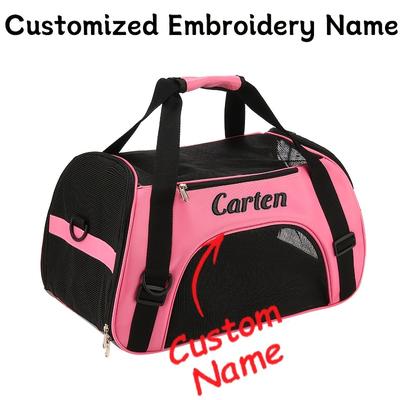 TEMU Customized Embroidered Pet Bag, Portable Cat Carrier For Travel, Crossbody Bag, Breathable Pet Backpack, Foldable Dog Bag. Image