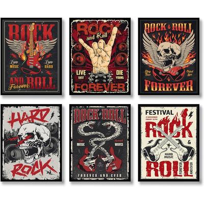TEMU 6pcs Rock & Roll Theme Wall Art Set, Vintage Aesthetic Music Posters, 8x10 Inch, Decor For Living Room And Bedroom Image