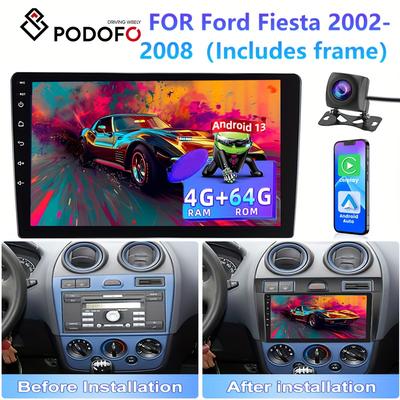 TEMU Podofo 4+64g Car Stereo For Ford Fiesta 2002-2008 (frame Included) Double Din Radio With 9 Inch Touch Screen, Carplay Auto Radio With Gps Navigation//dsp/wireless+ahd Backup Camera