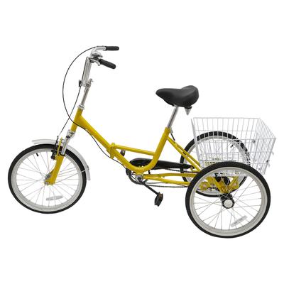 TEMU 20 Inch Folding Tricycle For Adults, Cargo Trike, 3 Wheel Foldable Bike With Shopping Basket, Manual Bell, Dual Brakes For Women Men Seniors Image