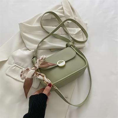 TEMU 4 Styles Small Shoulder Bag For Women, Solid Chain Purse With Closure, Polyester Lined, Fashionable Bag - Black, White, Turmeric, Green Image