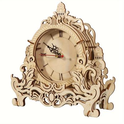 TEMU 3d Wooden Puzzle Carved Clock Model Kits Building Toys Desktop Clock Diy Creative Gift Home Decor For Family Christmas Gifts Image