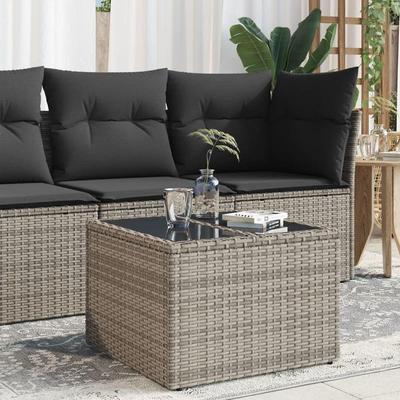 TEMU Garden Table With Glass Top Grey 55x55x37 Cm Poly Rattan Image