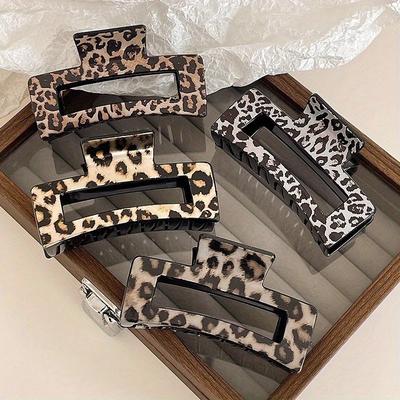 TEMU 4pcs Leopard Print Hair Clips - Retro Y2k Style Non-slip Acrylic Grip For Thick Long Hair, Medium Size Spring Summer Everyday & Valentine’s Day Accessories, Hairpiece, , Secure Hold, Image