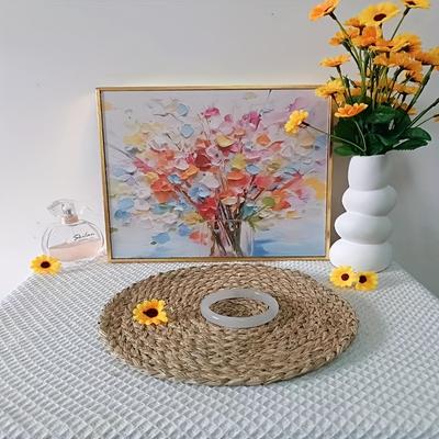 TEMU Set Of Six, Natural Woven Dinner Plates, Made Of Polyester, Measuring 4.33 Inches, Heat Resistant, Farmhouse Bohemian Style, Suitable For Restaurant Outdoor Dining Image