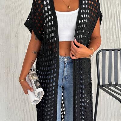 TEMU Women' Color Crochet Lace Long Beach Vest Sleeveless Cardigan (bikini Not Included) Image
