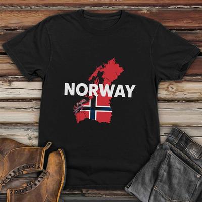 TEMU Norway Map Silhouette Plus Size T-shirt Spring And Summer Men' Casual Printed Men's Clothing Image