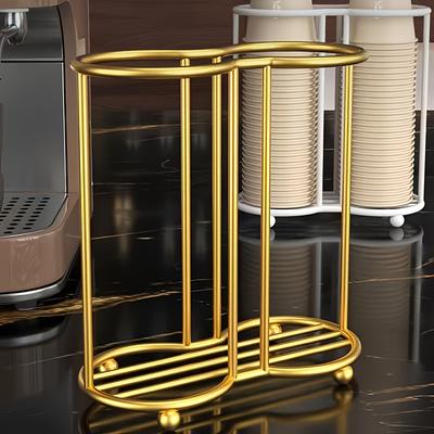 TEMU Ins Shui Cup Holder - Stylish Design For Home And Restaurant Use, In Black , Space-saving Paper Cup Storage | Vertical Cup Rack With Golden Accents Image