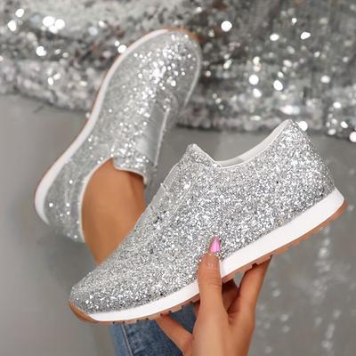 TEMU Women' - Low Top, Slip-on, Breathable, Thick Sole, Athletic Shoes, Casual & Sporty Style, Casual Athletic Shoes|sparkling Sneakers|rubber Sole Sneakers Image