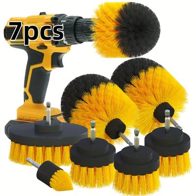 TEMU 7pcs Drill Brush Accessory Set - Cleaning Brushes With Scouring Pads For Outdoor, Bathroom, Toilet, Kitchen, Car - No Electricity Needed, Efficient Cleaning, Drill Not Included Image