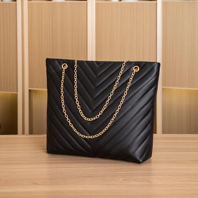 TEMU Stylish White Quilted V- Shoulder Bag For Women - Elegant Chevron Pattern, Strap, Casual Or Formal , Handbag | Vshaped Design | Zipper Closure, Vintage Handbag Image