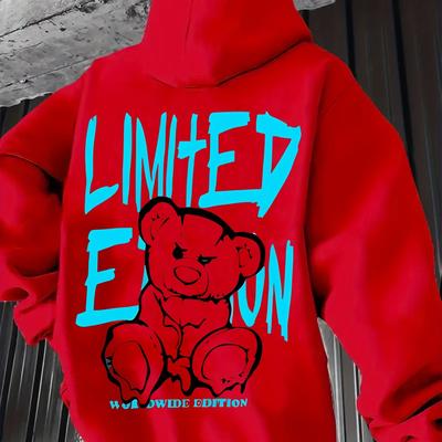 "TEMU Men's Navy Blue " Edition" Graphic Hoodie - Casual, Long-sleeve Pullover With Bear Illustration, , Regular Fit, Casual Wear Hoodie | | Hoodie" Image