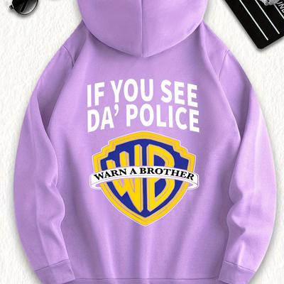 "TEMU Men's Trendy Letter Design Hoodie - " See Police" Graphic, Casual Drawstring Hooded Sweatshirt With Kangaroo Pocket, Beige With Blue & Yellow Graphics, Fall And" Image