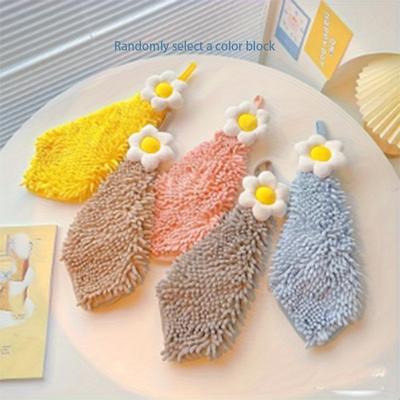 TEMU Super Absorbent Coral Fleece Kitchen Towels - Cute Flower Pattern, Soft & Reusable For Hand And Surface Cleaning, Includes Opp Bag, Ideal For Home Use, Decorative Towel | Absorbent Towel Image