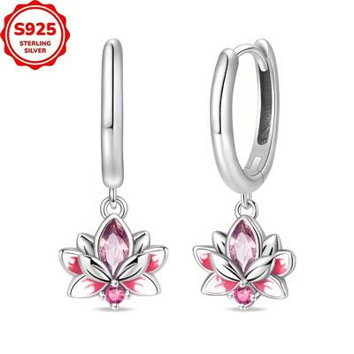 TEMU Original 925 Silvery High Quality Hypoallergenic Women's Fashion Drop Earrings For Lotus Earrings Party Jewelry Favors Suitable For Birthday Holiday Party Gifts Image