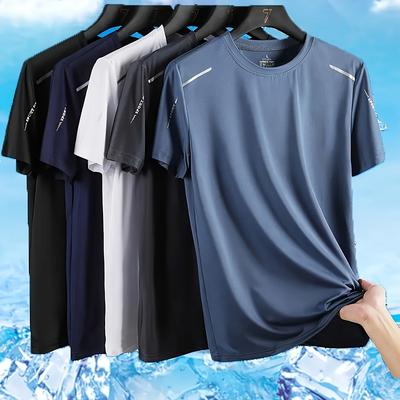 TEMU 5pcs Men's Quick-dry Athletic T-shirts - Breathable, Moisture-wicking Crew Neck Short Sleeves In Assorted Colors For Gym & Summer Activities, Gym Clothes Image