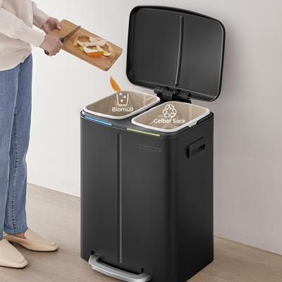 TEMU Waste Bin 2 X , Waste Compartments, Metal Trash Can, Kitchen Pedal Bin, Indoor Bin, Lid, Odor-tight Image