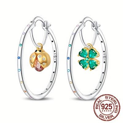 TEMU 1 Pair, S925 Sterling Silver, And Ladybug Earrings, Elegant And Sexy Double-layer Design, Hypoallergenic Earrings, Gorgeous Jewelry Gift For Her Image
