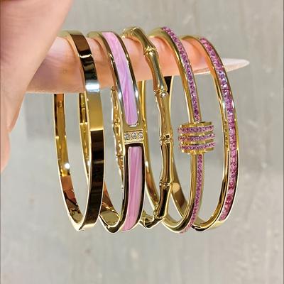 TEMU 5pcs Stainless Steel Vintage Style Stackable Bracelet Set - Stainless Steel, Stylish Jewelry Gifts, Christmas, Valentine's Day And Birthdays Image